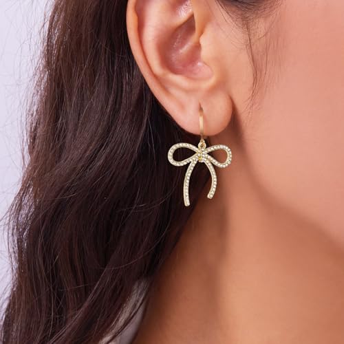 Pearl Bow Earrings for Women Coquette Aesthetic Jewelry Rhinestone Bow Earrings for Bridesmaids Wedding Party Accessories Bridal Costume Accents Bowknot Themed Gifts - color: K3: Bow Hoop Earrings