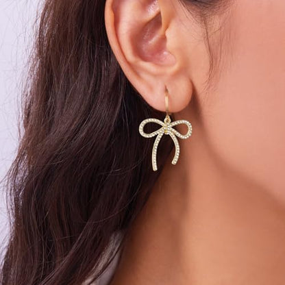 Pearl Bow Earrings for Women Coquette Aesthetic Jewelry Rhinestone Bow Earrings for Bridesmaids Wedding Party Accessories Bridal Costume Accents Bowknot Themed Gifts - color: K3: Bow Hoop Earrings