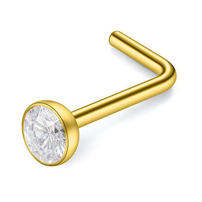 SCERRING 18G Stainless Steel L-Shaped Nose Stud Rings Tragus Lip Hoop Piercing Jewelry 1.5-3mm Clear CZ 8-30PCS - color: 8PCS - Gold