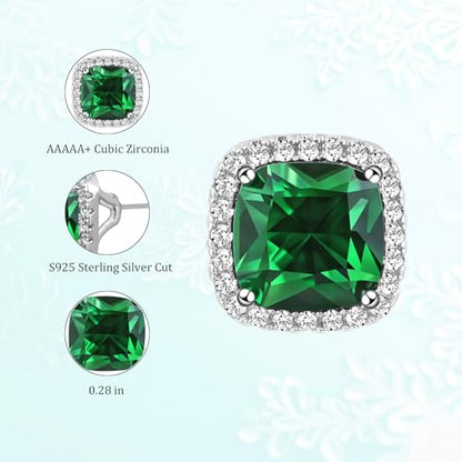 Square Cubic Zirconia Earrings Stud 7mm Birthstone Studs Earrings Hypoallergenic Princess Cut Earrings 925 Sterling Silver Post Studs Earrings for Women - color: Emerald