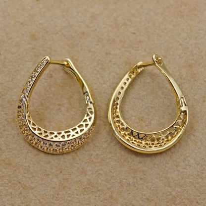 18K Gold Plated Flower Dangle Earrings for Women, Hypoallergenic Cubic Zirconia Earrings, Elegant CZ Drop Earrings, Statement Jewelry Gifts Party Fashion - style: OBS7520-HollowTeardrop