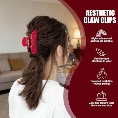 Red Claw Clip Acetate Large Hair Clips for Women Thick Hair 4 Inch | Big Celluloid Butterfly Jaw Clips Nonslip, Trendy Claw Clips Red Strong Hold, Jumbo French Hairclip for Curly Hair - color: Red Claw Clip