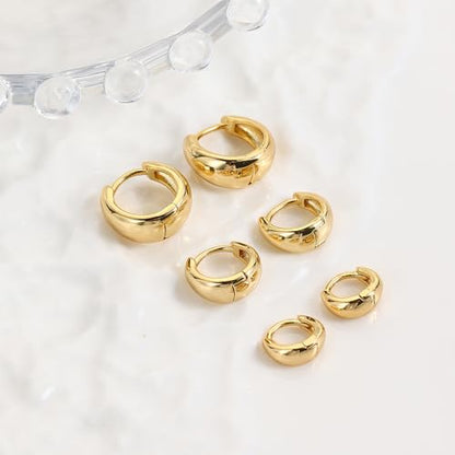 3 Pairs Huggie Hoop Earring Set 18K Gold Plated Cubic Zirconia Cartilage Earrings, Multi Piercings Ear Jacket Earring Climber Stud Earring for Women Everyday Earrings - color: 3 Glossy Gold