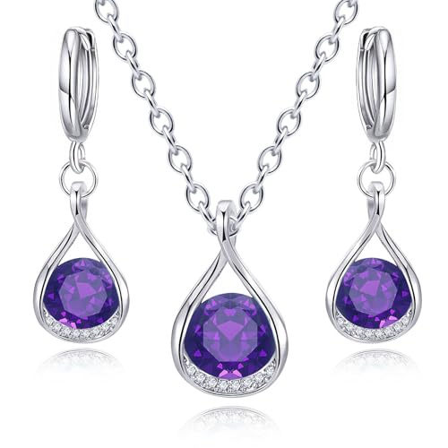 IFKM Silver Jewelry Sets For Women Rhinestone Pearl Crystal CZ Choker Necklace Earrings Bracelets Set For Bridal Bridesmaid Accessories Wedding Prom Anniversary Birthday Gifts - color: Purple