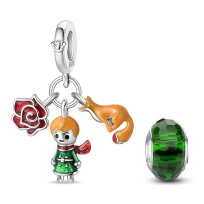 HappyStar 925 Sterling Silver Animal Dogs Charms Pendants fit Pandora Bracelets Necklaces Flowers Sports Travel Charms for Bracelets Women Jrwelry Gifts(with one Spacer Bead Charms) - style: 7-Little Prince Charms