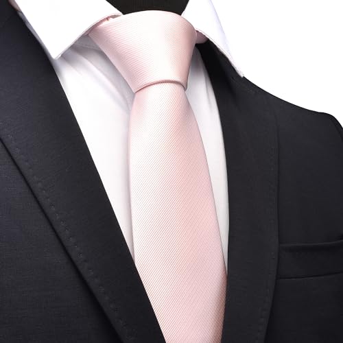 GUSLESON Classic New 3.15"（8cm） Men's Solid Color Necktie Wedding Business Tie + Gift Box - color: Blush Pink