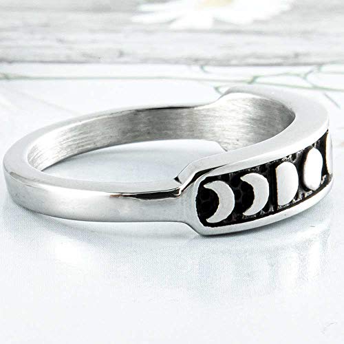 Jude Jewelers Retro Vintage Stainless Steel Moon Phase Shape Crescent Stacking Wedding Band Promise Ring