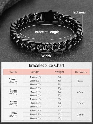 FaithHeart Cuban Link Bracelet for Men, Silver/Black/14K Gold Plated Stainless Steel Wrist Link Hip Hop Chain Bracelets, 5mm/7mm/9mm/12mm Width, 7.5"/8.3"/9" Length, with Gift Box - color: Black-07mm Width, size: Length 8.3 Inches