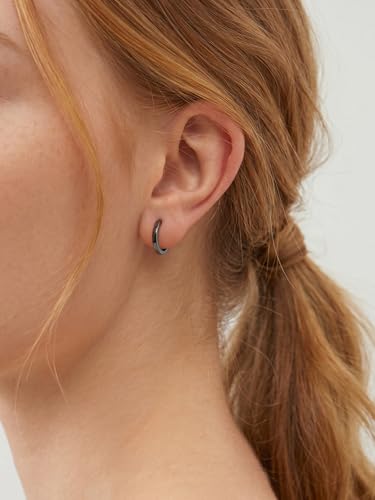 925 Sterling Silver Huggie Hoop Earrings, Small Silver Hoop Earrings for Women Hypoallergenic Huggie Lightweight Small Hoops Earring Cartilage Sleeper Earrings 6/8/10/12/14/16/18/20mm - color: Black, size: 8MM