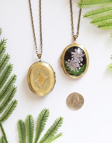 Handmade Oval Shaped Photo Locket with dried Pressed Flowers Locket pendant Necklace - style: Large oval customized with photo