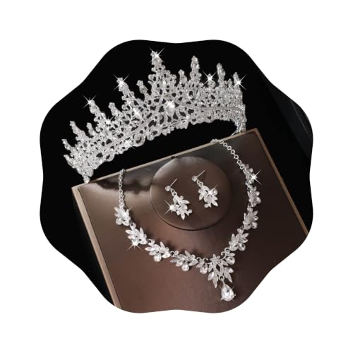 Kamirola Tiaras and Crowns for Women,Tiaras Earrings Necklace, Crystal Bridal Jewelry Set, Costume Jewelry for Women Party Halloween Prom Pageant - color: SILVER