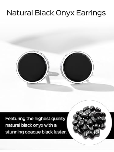 ChicSilver 925 Sterling Silver Viking Rune Natural Black Onyx Stud Earrings For Women Men - style: A: Side Runes-Silver