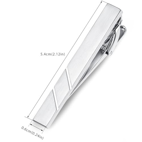 HONEY BEAR 1.97" 2.12" 2.36" Standard Tie Clip for Men Business Wedding | Classic Minimalist, Steel-Plated Copper Base, Gift-Boxed, Thickened, Rounded Corners, Easy to Slide On, No Snag or Wrinkle - style: Brushed Silver 5.4cm