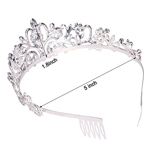 COCIDE Silver Tiara Crowns Crystal Headband Princess Rhinestone Crown with Combs Bride Headbands Bridal Wedding Prom Birthday Party Pink Hair Accessories Jewelry for Women and Girls - color: TF Silver+Clear&Pink