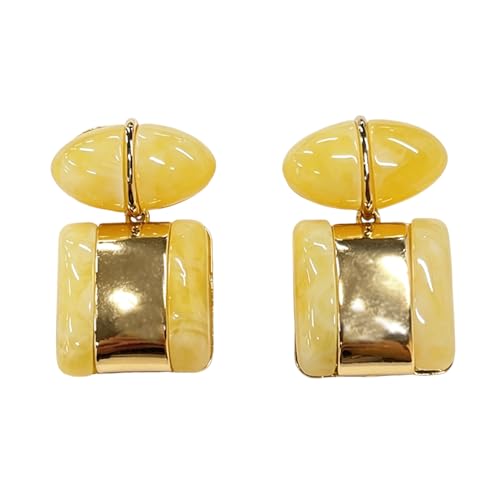 Vintage Geometric Resin Statement Dangle Earrings for Women Gold-Toned Lightweight Multi-Colors Oval Square Charms Drop Dangling Earring Retro Holiday Y2K Party Accessories Jewelry - color: Yellow