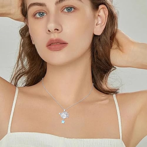 Dragonfly Necklace 925 Sterling Silver Moonstone Necklace Rainbow Stone Dragonfly Jewelry Christmas Birthday Gifts for Women Mom Her - style: Galaxy Planet with Moonstone