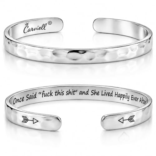 Bracelet - Gifts for Women – Inspirational, Friendships, Love, Mom, Daughters, Sisters, Christian, Graduations, Memorials & Wedding Gifts – 100+ Phrases – Stainless Steel, Gift Ready - color: BADASS Gift - A wise woman once said, fu.. this sh.., and she l