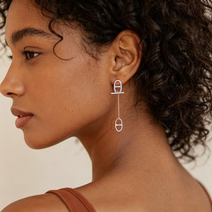 14K Gold CZ Dangle Earrings for Women, Convertible Drop | Detachable chain design with geometric CZ sparkle, hypoallergenic and non-tarnishing. Two styles for elegant everyday wear
