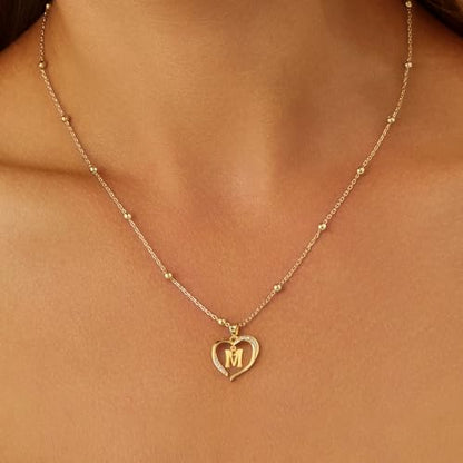Cicy Bell Womens Heart Initial Necklace 18k Gold Plated | Personalized Letter Pendant, 17.7'' with 2'' Extender - color: Style 2-M-Gold
