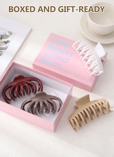 4 Pack Silicone Flexible Hair Claw Clips - Nonslip Large Bendable Soft Claw Clip for Women, Silicone Hair Clips Hair Accessories - color: White+Khaki+Coffee+Dark red