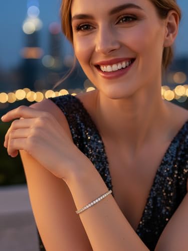 5A Cubic Zirconia Tennis Bracelet for Women, Rhodium/Yellow Gold Plated Hypoallergenic, Birthday Wedding Anniversary Jewelry - color: Prong setting - Yellow Gold