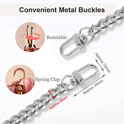 CooBigo 47" Purse Chain Strap Metal Shoulder Crossbody Bag Chain with Metal Buckles, Flat Chain Strap for Purse Handbag - color: Silver