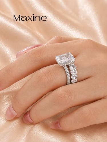 Maxinejewelry 4.5CT Radiant Cut Wedding Ring Set for Women - color: Silver Set