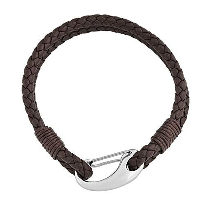 Edforce Braided Genuine Leather 2-Strand Cuff Bracelet with Stainless Steel Clasp - color: Brown