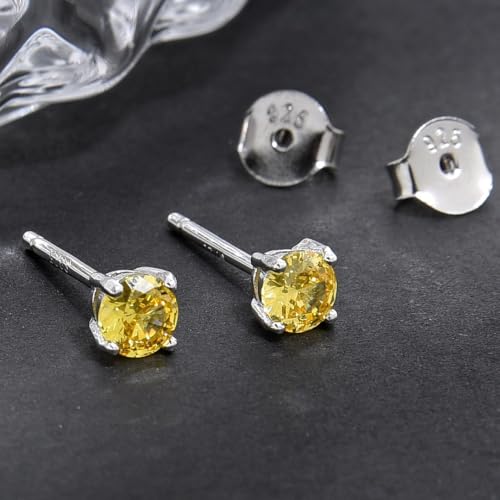 1 Pair Adabele Authentic Sterling Silver Birthstone Stud Earrings 4mm/0.25 Carat Tiny Cubic Zirconia Imitation Diamond Gemstone Hypoallergenic Nickel Free Tarnish Resistant Women Men Jewelry - color: November