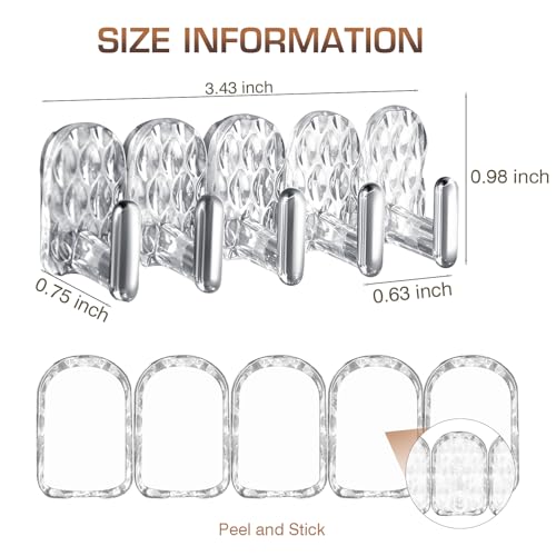 Gesodant 6 Pack Hanging Jewelry Organizer, Self-Adhesive Jewelry Hooks, Clear Wall Mounted Jewelry Hanger, Necklace Display Holder, 30 Hooks in Total