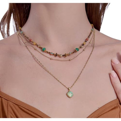 boho layered Original design Retro style multi-layer beaded necklace Fashion women's gold-plated necklace M3396