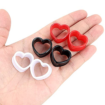 Qmcandy 6pcs/18pcs Heart Shape Acrylic Ear Tunnels Plugs Set Mix Color Stretcher Expander Piercing Tunnels Gauge 6G-7/8 inch - color: 3 pairs, 7/8"(22mm)