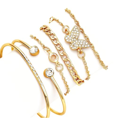 14K Gold Plated Bracelets Sets for Women Non Tarnish Stackable Bangles Dainty Tennis Cuban Paperclip Beaded Knot Rope Link Chain Cuff Trendy Jewelry for Wife Mom Anniversary Birthday Gifts