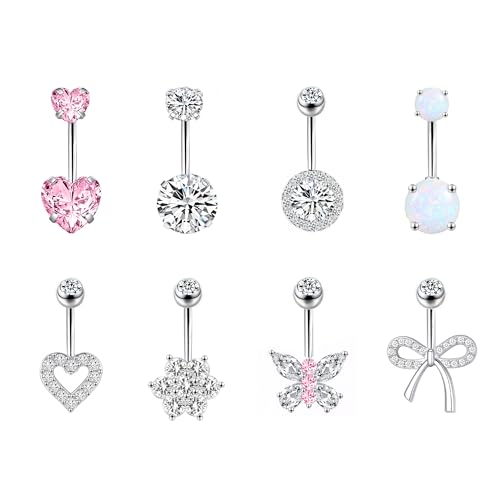 LEE&RO Belly Button Ring 14G Belly Piercing Jewelry Navel Rings Stainless Steel Belly Rings - color: Silver