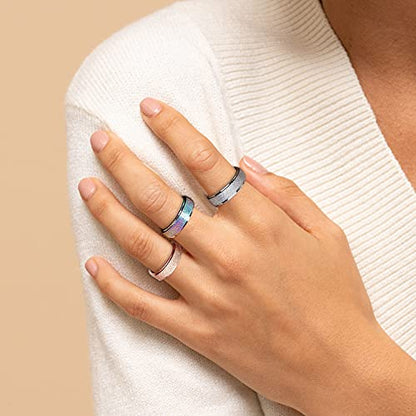 LAOYOU Spinner Anxiety Relief Fidget Ring for Women | 6MM Titanium Stainless Steel Glitter Stress Relieve Calming Rings Non Tarnish Hypoallergenic - color: Silver,Rose Gold and Rainbow Three Color Set