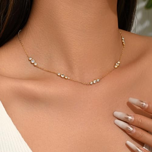3mm Cubic Zirconia Tennis Necklace for Women, Dainty Adjustable 18K Gold Plated/Silver CZ Tennis Necklace, Hypoallergenic Iced Out Everyday Jewelry Gift for Her Wedding Party - color: 5-Rows CZ-Gold