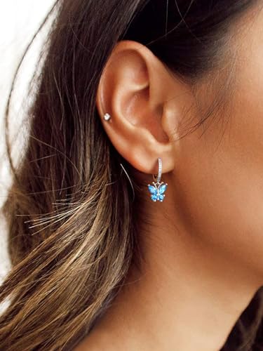 Bestyle Gold Butterfly Earrings for Women, Dainty Cute Birthstone Studs Hypoallergenic Jewelry, Great Birthday Gift - style: 12.December (Blue Topaz)-DANGLE