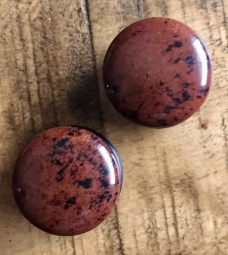 Pair Single Flare Mahogany Obsidian Stone Plugs Gauge Earlets Organic Pierced Body Jewelry - style: 4g (5mm)