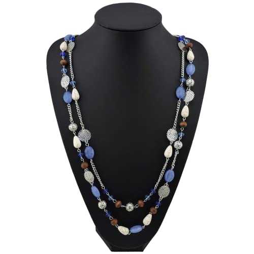 Bocar Long Necklaces for Women Trendy, Boho Layered Crystal Beaded Collar Necklaces for Women, Fashion Statement Necklaces Jewelry - color: Airy blue