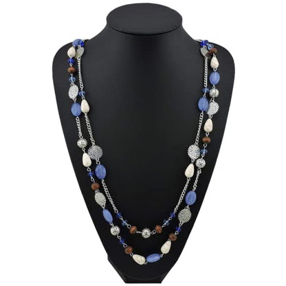 Bocar Long Necklaces for Women Trendy, Boho Layered Crystal Beaded Collar Necklaces for Women, Fashion Statement Necklaces Jewelry - color: Airy blue