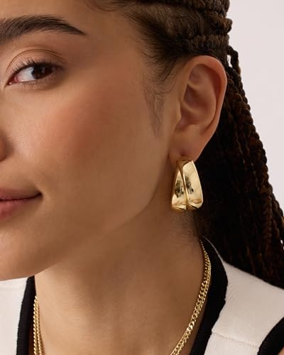 PAVOI 14K Gold Plated Multi Huggie Hoop Earrings for Women - 925 Sterling Silver Posts Triple Split Hoop Gold Earrings for Women - Trendy Fashion Jewelry - style: Chunky
