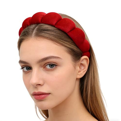 Headbands for Women Girls, Fashion Wide Headband Yoga Workout Head Bands Hair Accessories, Padded Fabric Hair Bands Red Velvet Headband, Red - color: Red