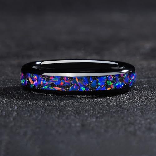 4mm 6mm 8mm Tungsten Rings With Various Inlay Materials Couples Matching Engagement Wedding Promise Matching Ring Set for Women Men - color: Purple Opal 8mm