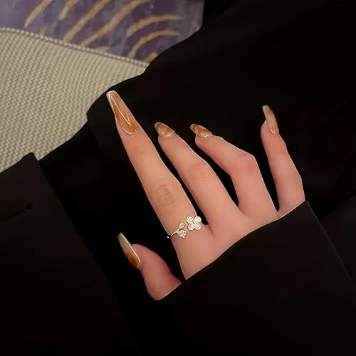 Mettclasi Women's 14K Gold Plated Stackable Ring Crystal Inlaid Dainty Trendy Cute Adjustable Open Twist Rings Jewelry Gifts - style: Flower
