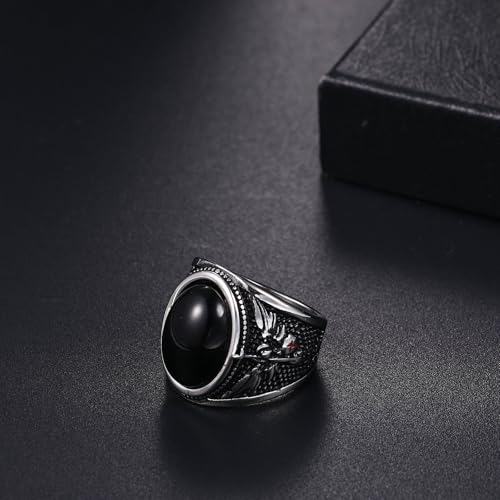 OIDEA Signet Rings for Men: St Michael The Great Protector Archangel Defeating Satan Figurine Amulet Ring Biker Rings - color: Black Tiger Eye
