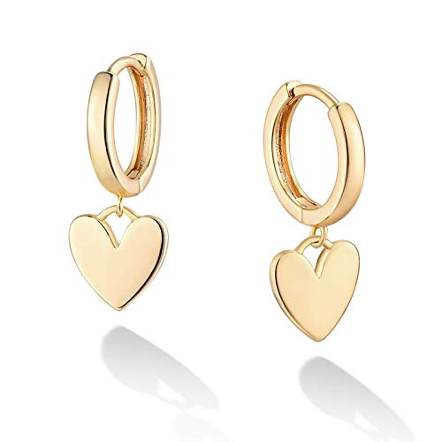 Heart Dangle Hoop Earrings for Women | 14K Gold Plated Love Heart Huggie Earrings, Hypoallergenic Dainty Jewelry Gift for Women - style: G- Loving Heart