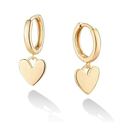 Heart Dangle Hoop Earrings for Women | 14K Gold Plated Love Heart Huggie Earrings, Hypoallergenic Dainty Jewelry Gift for Women - style: G- Loving Heart