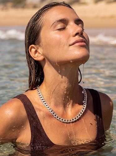 sailimue Chunky Gold Necklace Stainless Steel Cuban Chain for Women Men | Heavy-Duty Hypoallergenic 18K Gold Plated Thick Choker Link Chain Necklaces Non Tarnish Statement Jewelry Gift 9/13/15mm - color: Silver