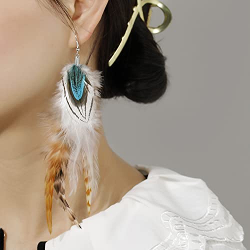 lureme Bohemian Style Boho Multicolor Pheasant Feathers Dangle Earrings for Women (er006359) - color: Multicolor