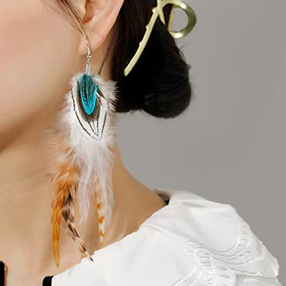 lureme Bohemian Style Boho Multicolor Pheasant Feathers Dangle Earrings for Women (er006359) - color: Multicolor